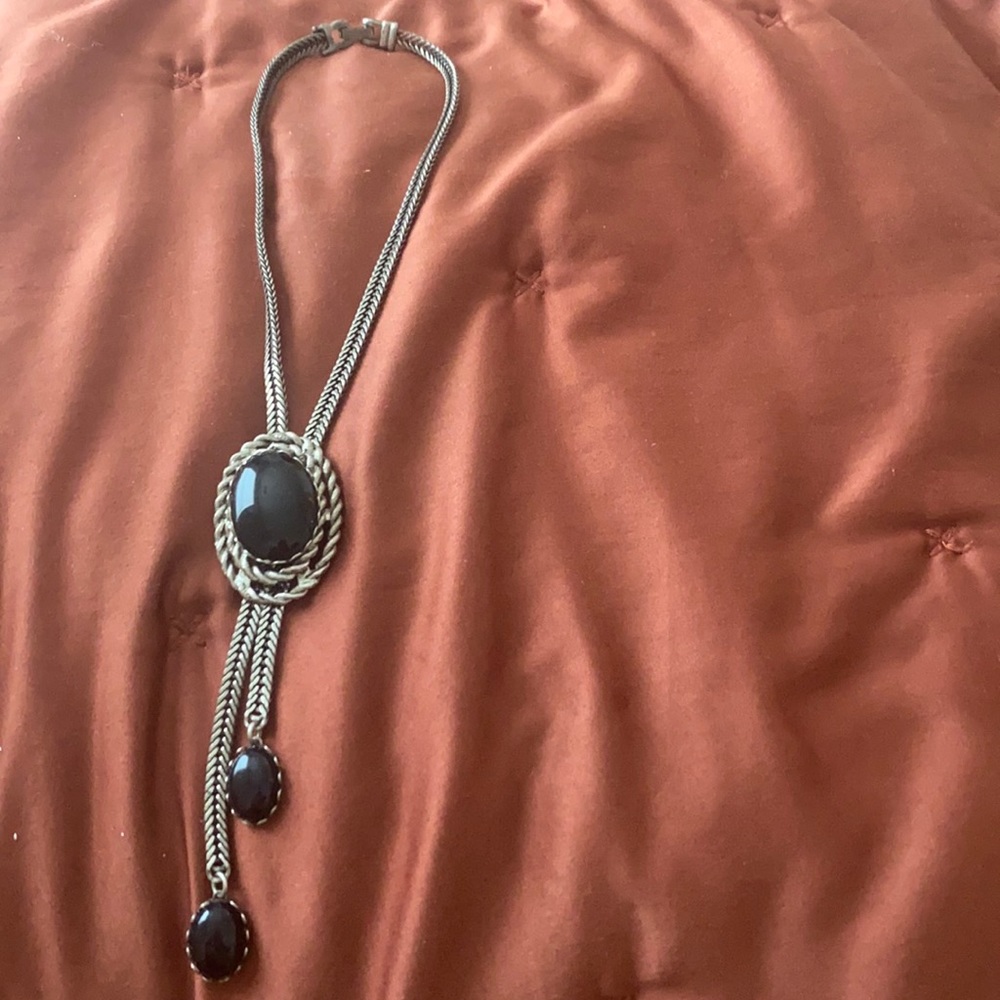 Vintage bolo slide necklace silver tone black
